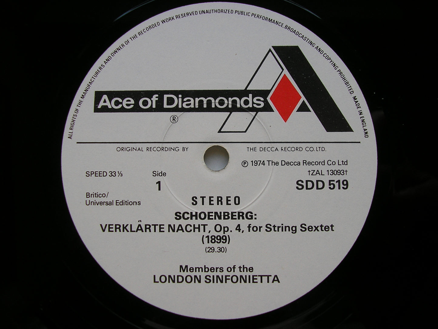 SCHOENBERG: VERKLARTE NACHT / CHAMBER SYMPHONY No. 1      ATHERTON / LONDON SINFONIETTA     SDD 519