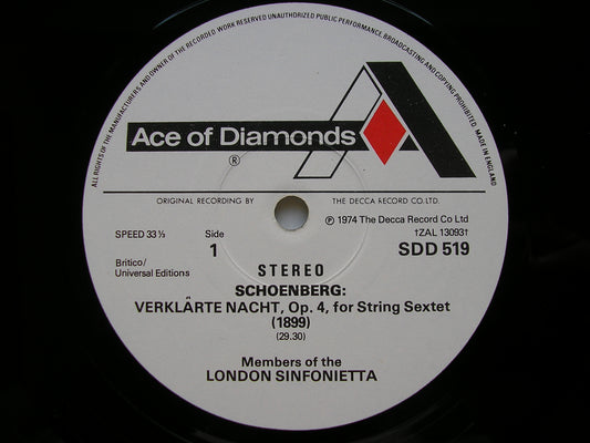SCHOENBERG: VERKLARTE NACHT / CHAMBER SYMPHONY No. 1      ATHERTON / LONDON SINFONIETTA     SDD 519