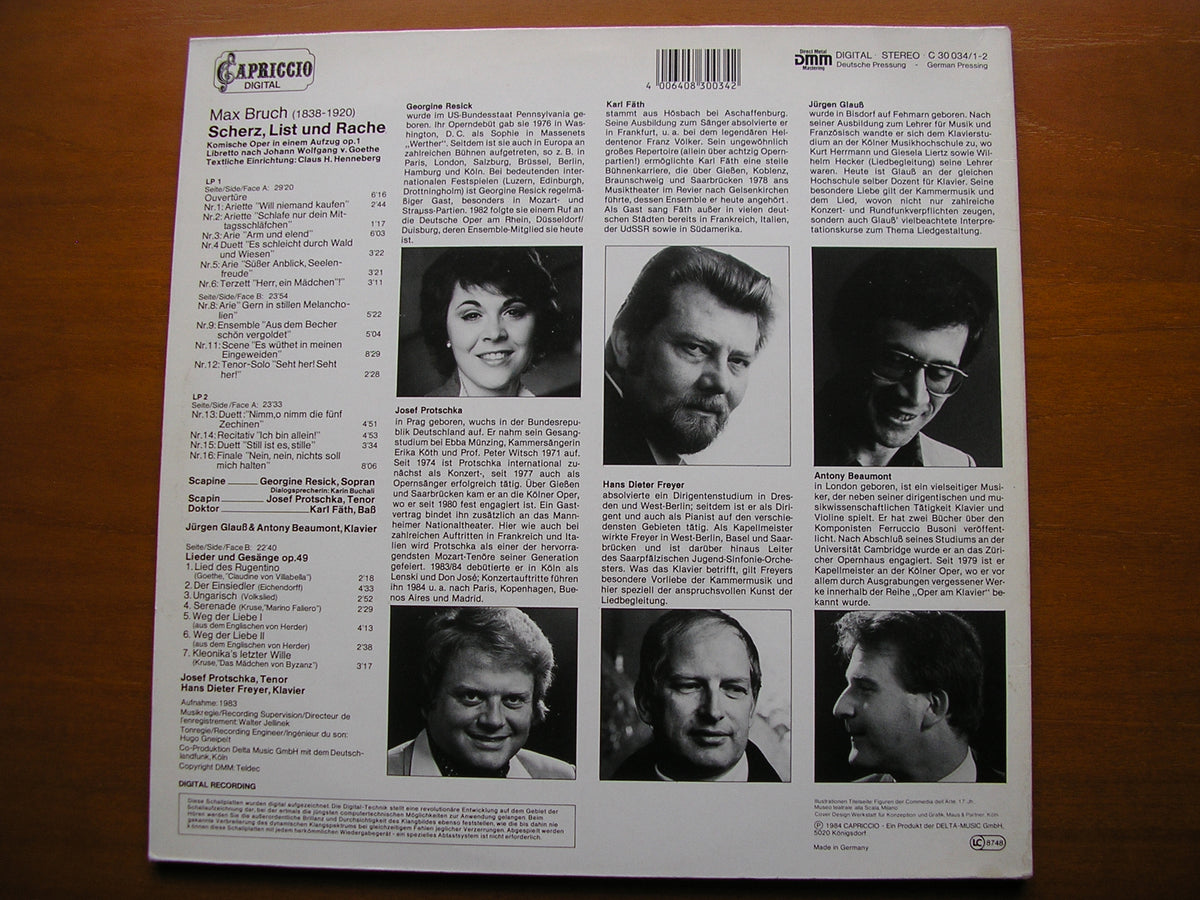 BRUCH: SCHERZ, LIST UND RACHE (JOKE, TRICKERY & REVENGE) SOLOISTS / PIANO DUO 2LP SET C 30 034 / 1-2