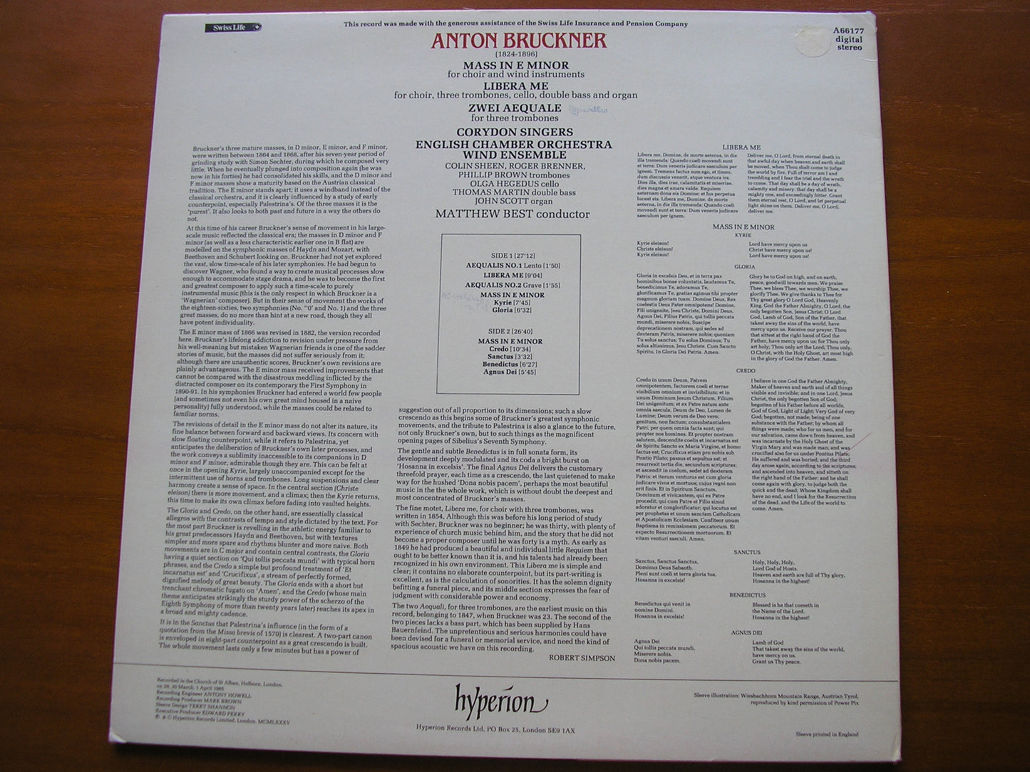 BRUCKNER: MASS in E minor / LIBERA ME / ZWEI AEQUALE CORYDON SINGERS / ECO WIND ENSEMBLE / BEST A66177