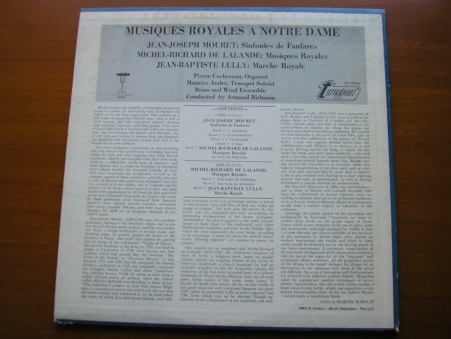 ROYAL MUSIC AT NOTRE DAME: MOURET / DE LALANDE / LULLY     COCHEREAU / WIND & BRASS ENSEMBLE / BIRBAUM    TV 34232