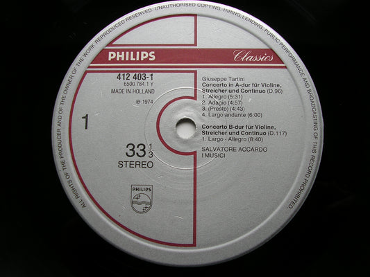 TARTINI: THREE VIOLIN CONCERTOS ACCARDO / I MUSICI 412 403