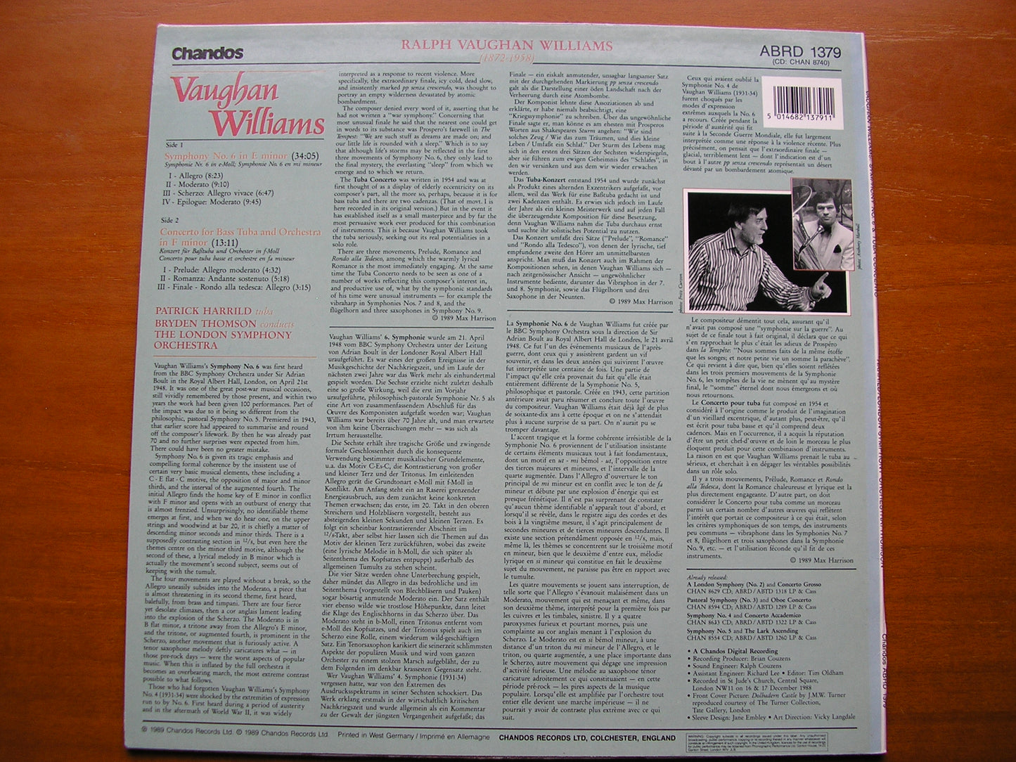 VAUGH WILLIAMS: SYMPHONY No. 6 /TUBA CONCERTO HARRILD / LONDON SYMPHONY / HANDLEY ABRD 1379