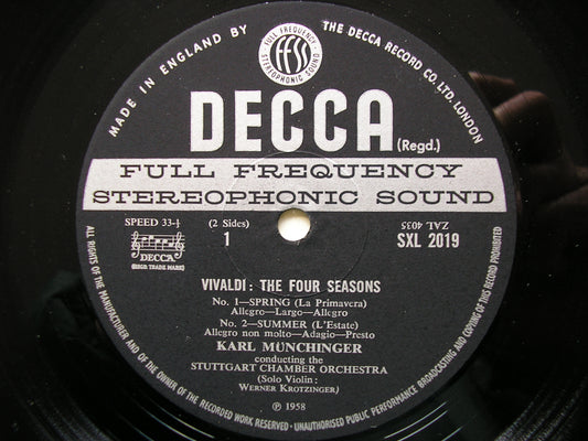 VIVALDI: THE FOUR SEASONS STUTTGART CHAMBER ORCHESTRA / KARL MUNCHINGER SXL 2019