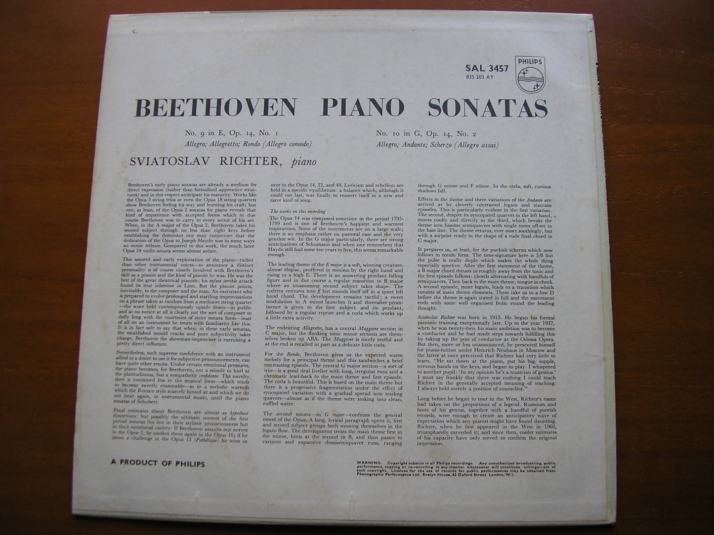 BEETHOVEN: PIANO SONATAS Nos. 9 & 10       SVIATOSLAV RICHTER      SAL 3457