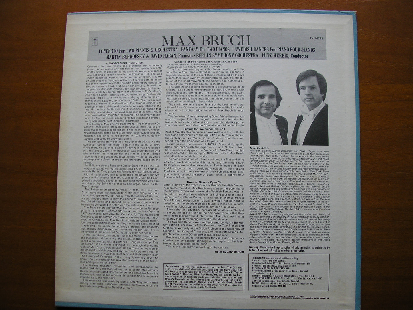 BRUCH: CONCERTO FOR TWO PIANOS / SWEDISH DANCES SOLOISTS / BERLIN SYMPHONY / HERBIG TV 34732