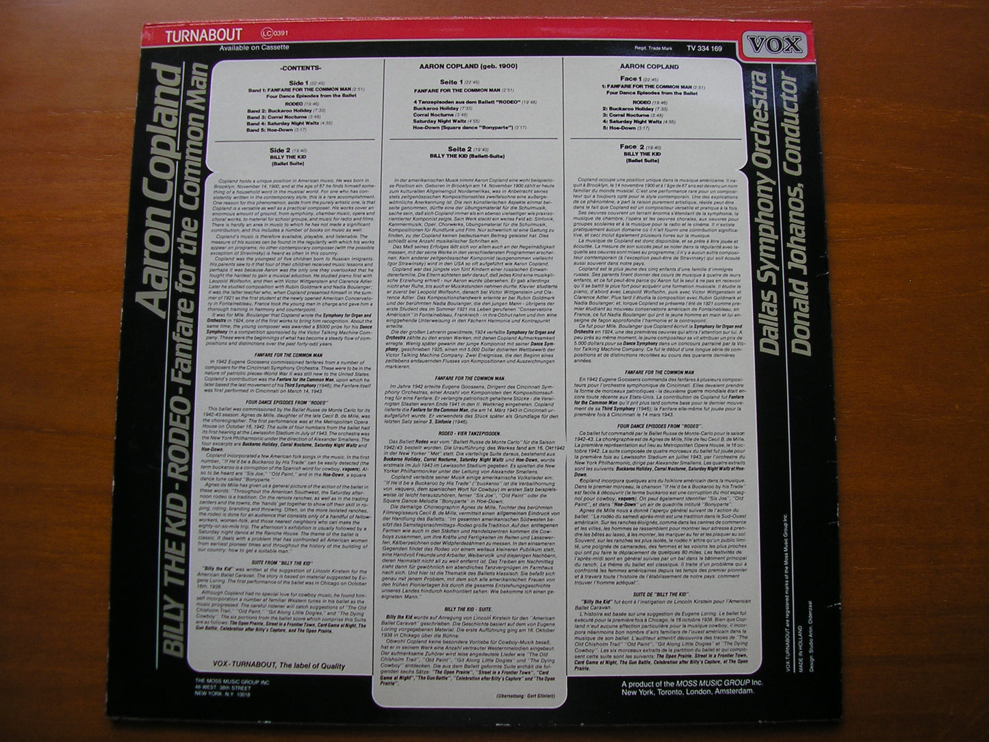 COPLAND: BILLY THE KID / RODEO / FANFARE FOR THE COMMON MAN DALLAS SYMPHONY / JOHANOS TV 334 169