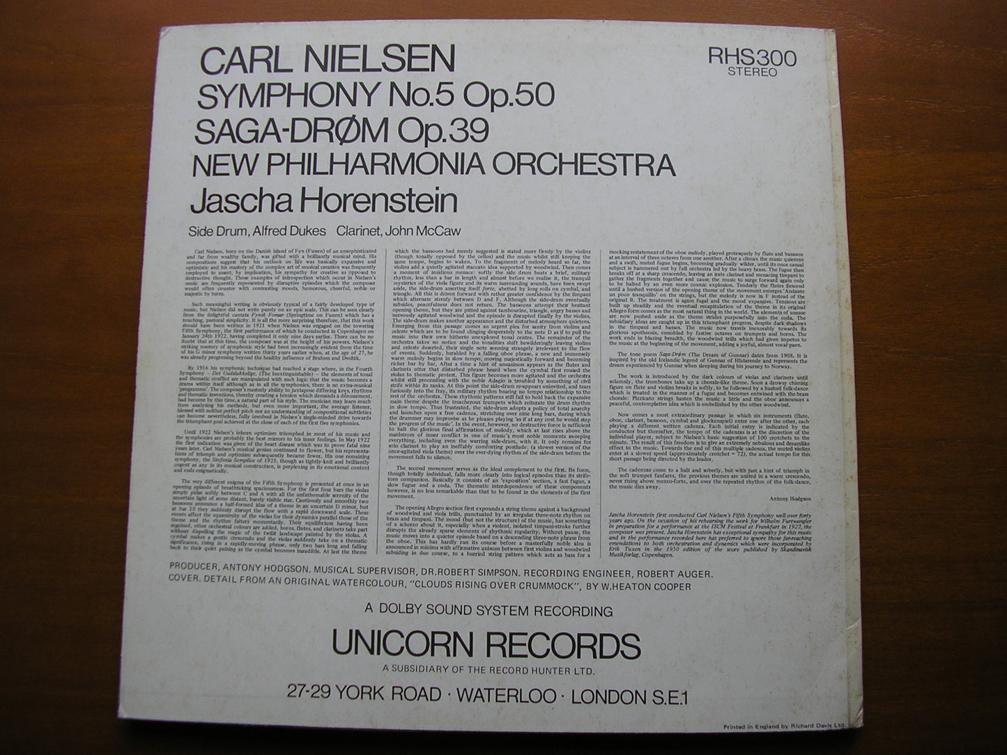 NIELSEN: SYMPHONY No. 5 / SAGA - DROM     HORENSTEIN / NEW PHILHARMONIA    RHS 300
