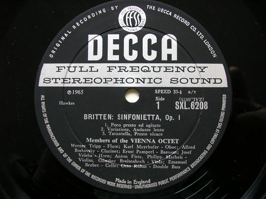 BRITTEN: SINFONIETTA / HINDEMITH: OCTET VIENNA OCTET SXL 6208