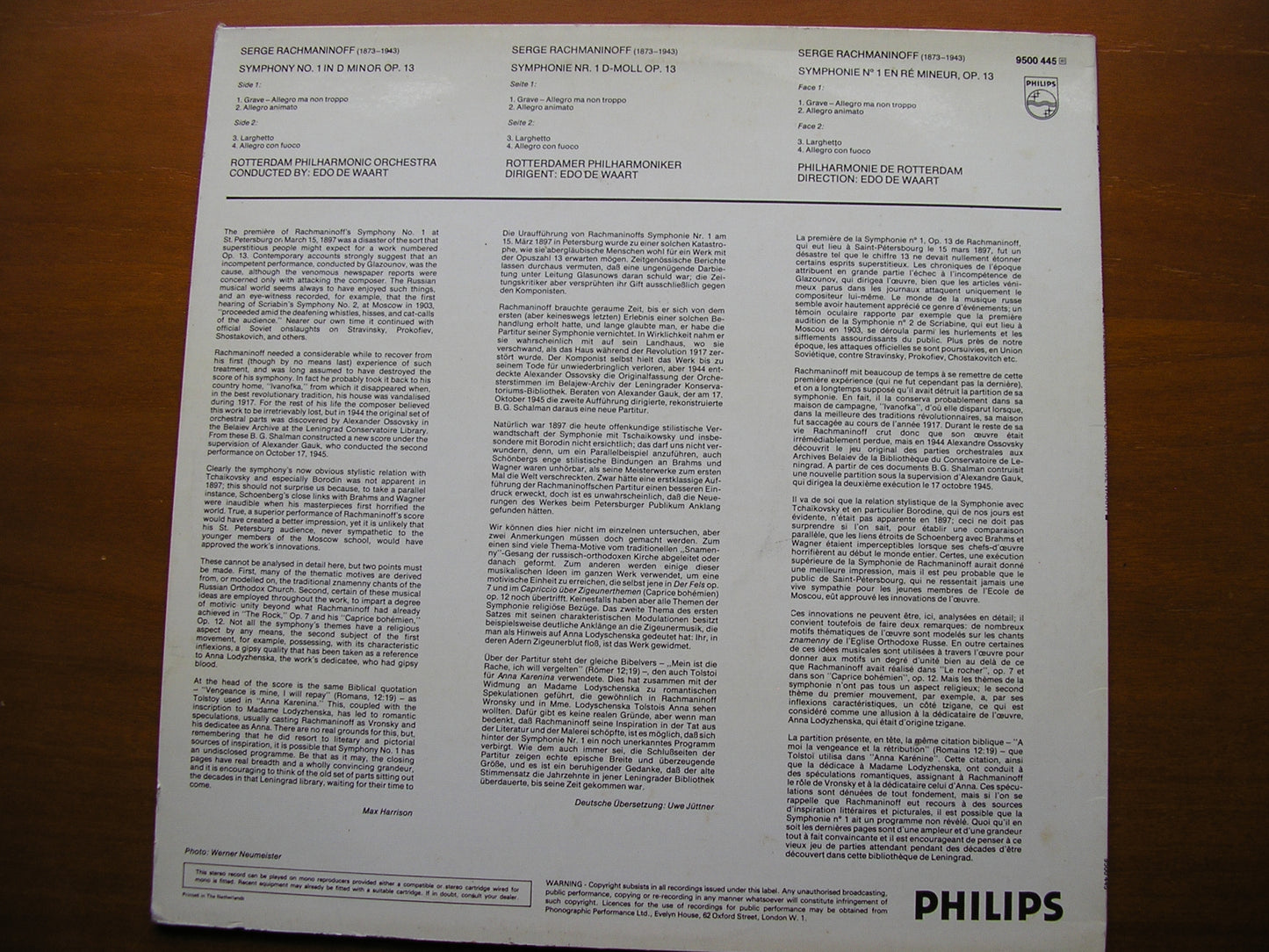 RACHMANINOV: SYMPHONY No. 1 DE WAART / ROTTERDAM PHILHARMONIC 9500 445