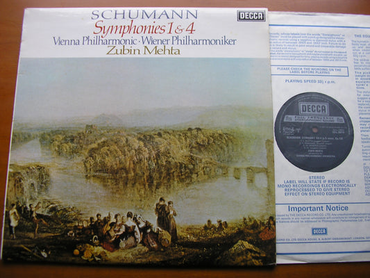 SCHUMANN: SYMPHONIES Nos. 1 & 4    MEHTA / VIENNA PHILHARMONIC    SXL 6819
