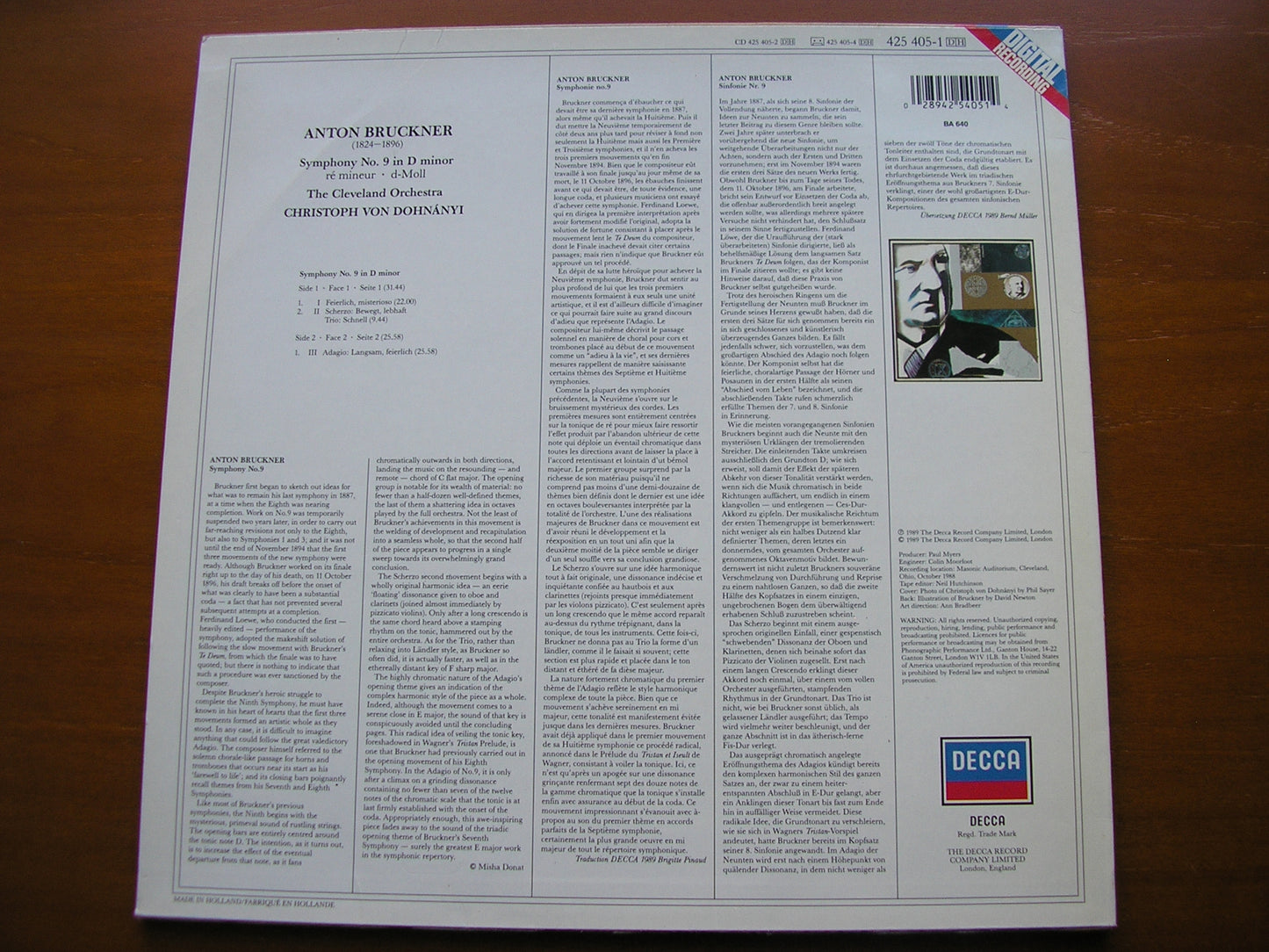 BRUCKNER: SYMPHONY No. 9     DOHNANYI / CLEVELAND ORCHESTRA     425 405