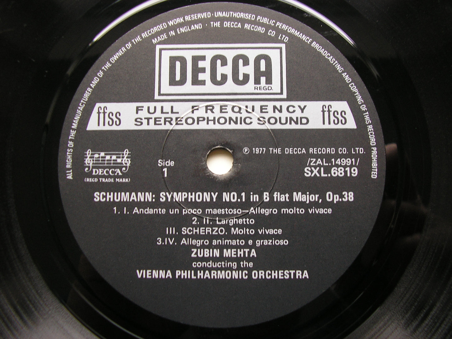 SCHUMANN: SYMPHONIES Nos. 1 & 4    MEHTA / VIENNA PHILHARMONIC    SXL 6819