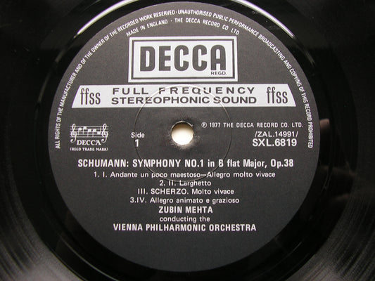 SCHUMANN: SYMPHONIES Nos. 1 & 4    MEHTA / VIENNA PHILHARMONIC    SXL 6819