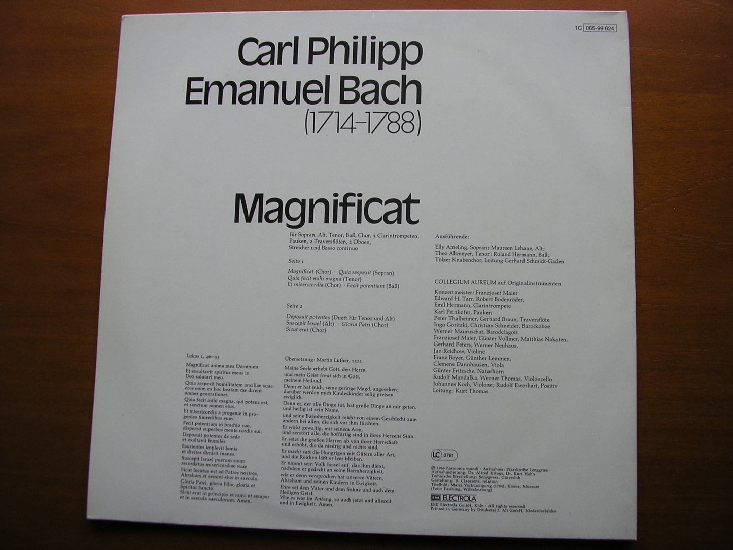 CPE BACH: MAGNIFICAT SOLOISTS / COLLEGIUM AUREUM / THOMAS 065 99 624