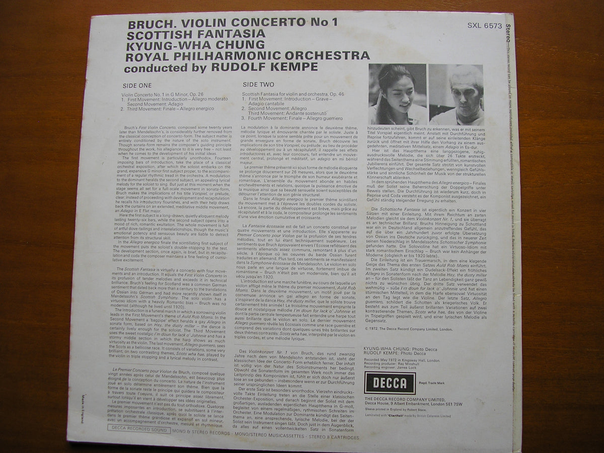 BRUCH: VIOLIN CONCERTO No. 1 /SCOTTISH FANTASY KYUNG-WHA CHUNG / ROYAL PHILHARMONIC / KEMPE SXL 6573