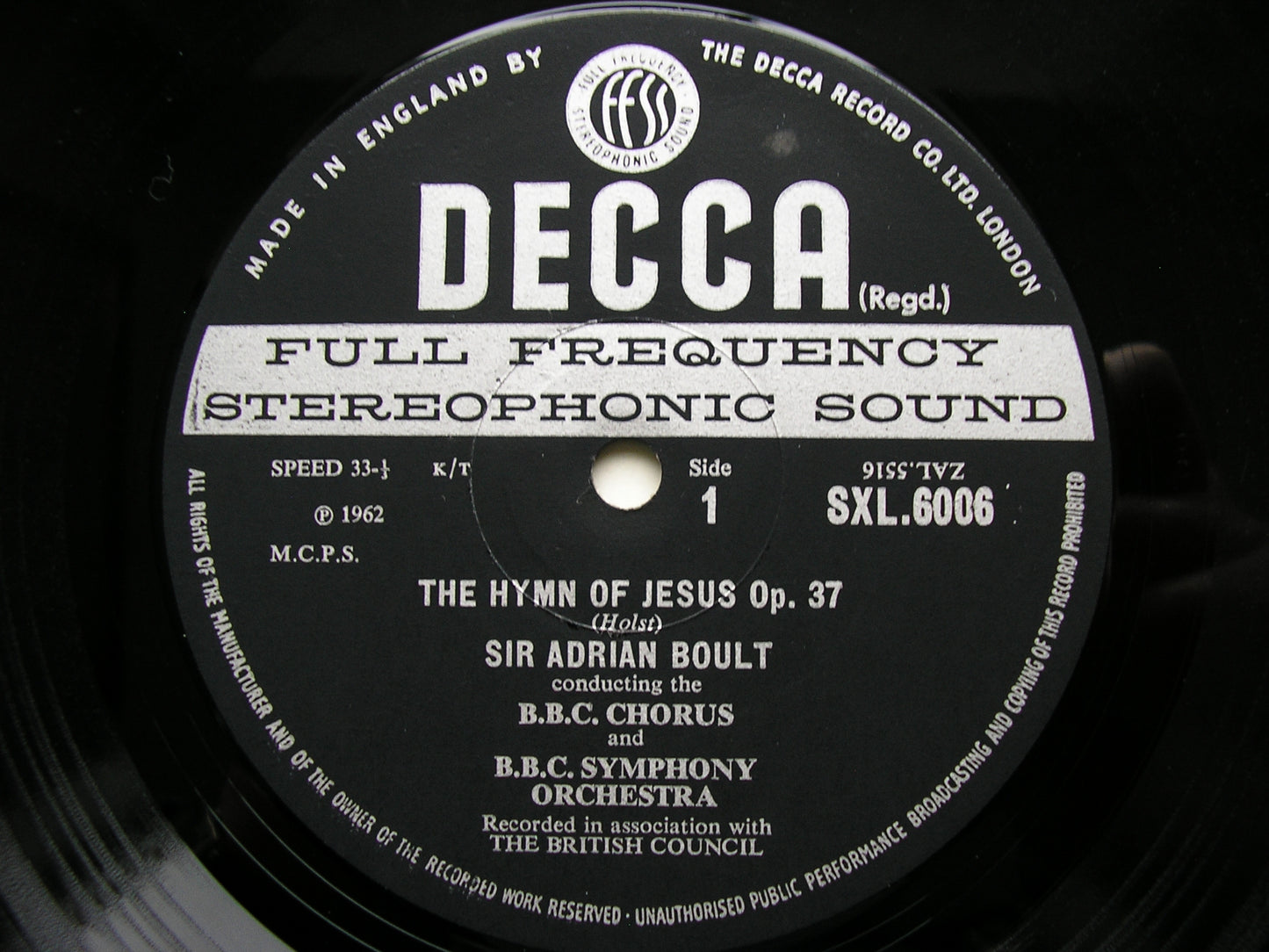 SXL 6006 HOLST: THE HYMN OF JESUS / EGDON HEATH / THE PERFECT FOOL BOULT / LONDON PHILHARMONIC ED3