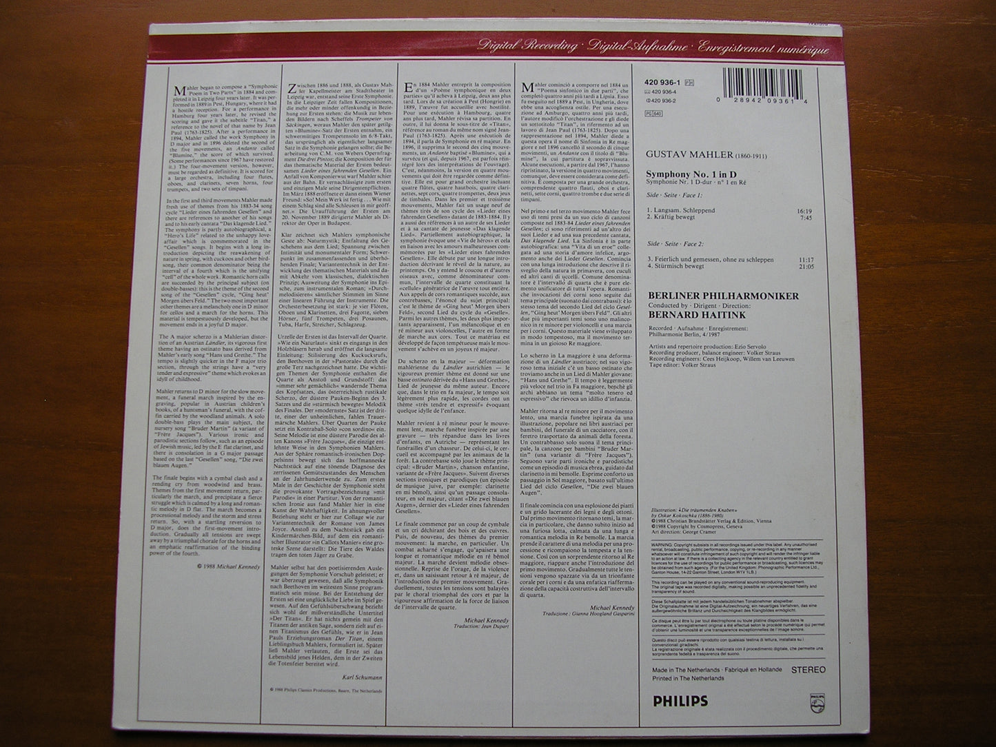 MAHLER: SYMPHONY No. 1 HAITINK / BERLIN PHILHARMONIC 420 936