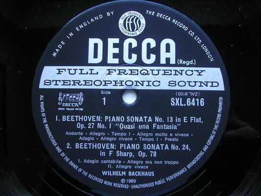 SXL 6416 BEETHOVEN:PIANO SONATAS Nos. 3 / 13 / 24 WILHELM BACKHAUS ED3