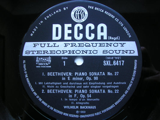 SXL 6417 BEETHOVEN: PIANO SONATAS Nos. 16 / 22 / 27 WILHELM BACKHAUS ED3