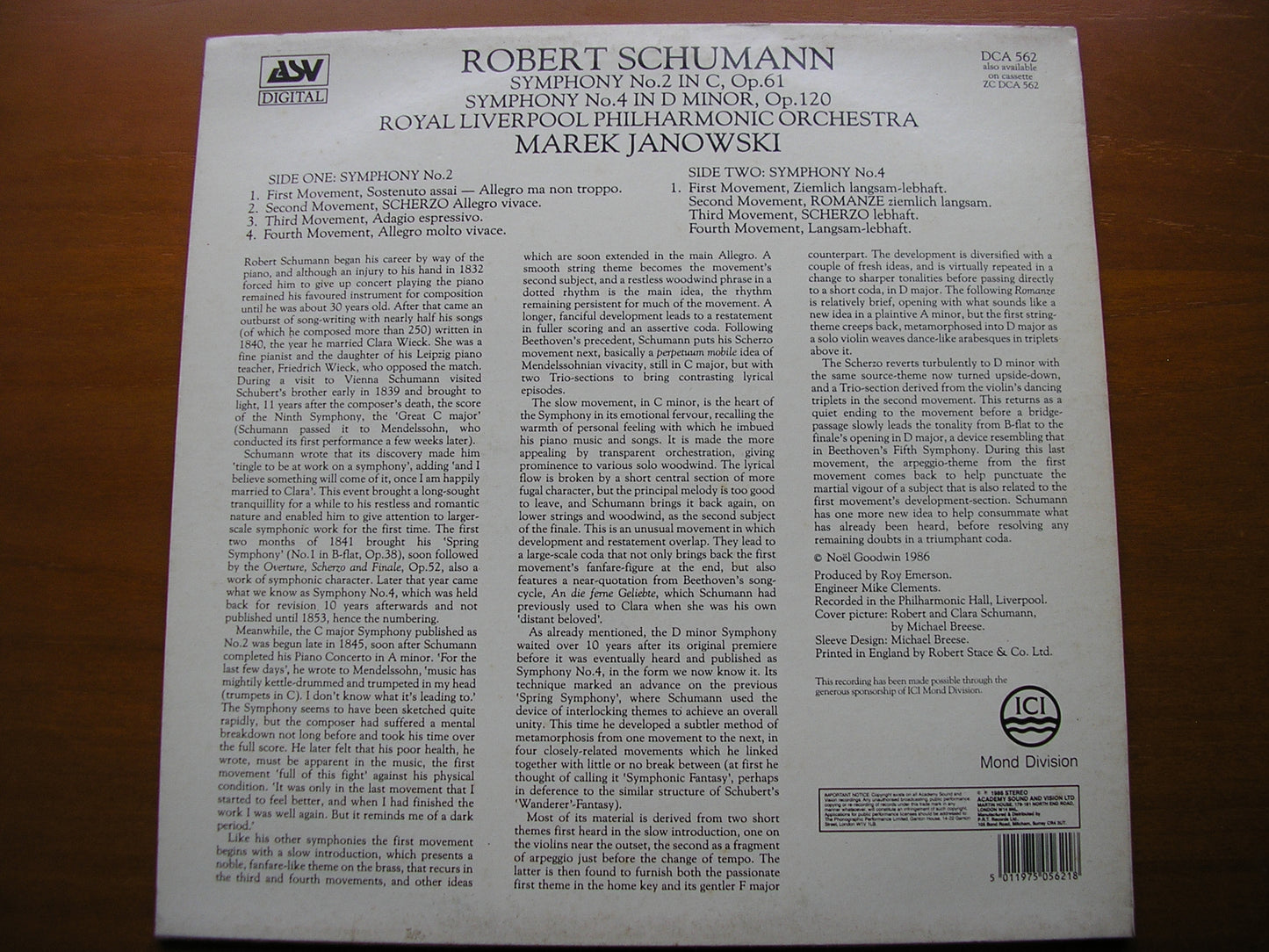 SCHUMANN: SYMPHONIES Nos. 2 & 4      JANOWSKI / ROYAL LIVERPOOL PHILHARMONIC     DCA 562