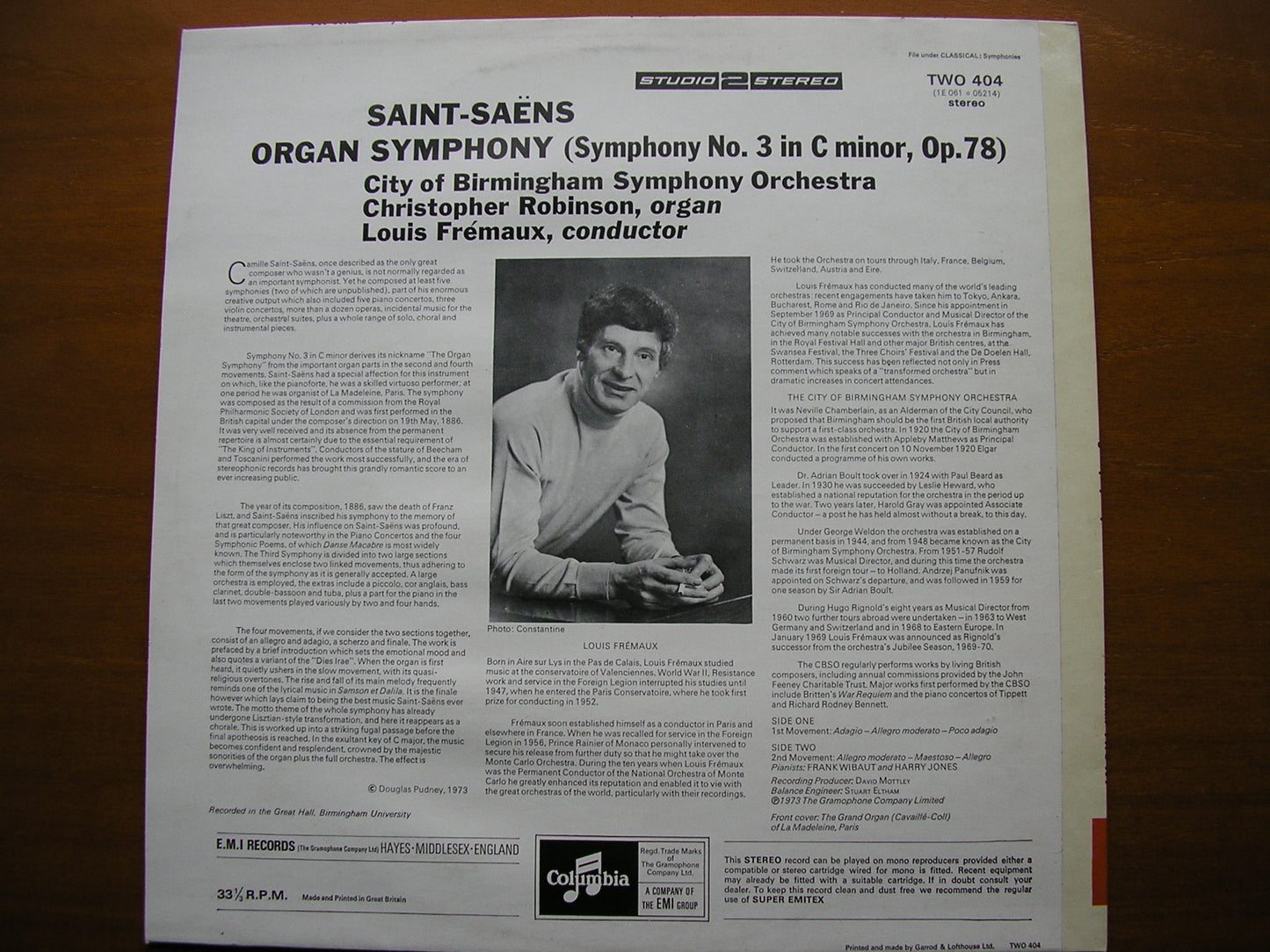 SAINT-SAENS: SYMPHONY No. 3 FREMAUX / CITY OF BIRMINGHAM SYMPHONY TWO 404