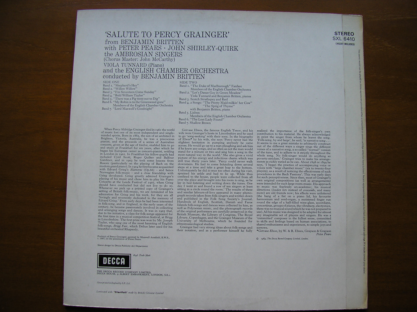 SXL 6410 SALUTE TO PERCY GRAINGER PEARS / SHIRLEY-QUIRK / BRITTEN / TUNNARD ED3