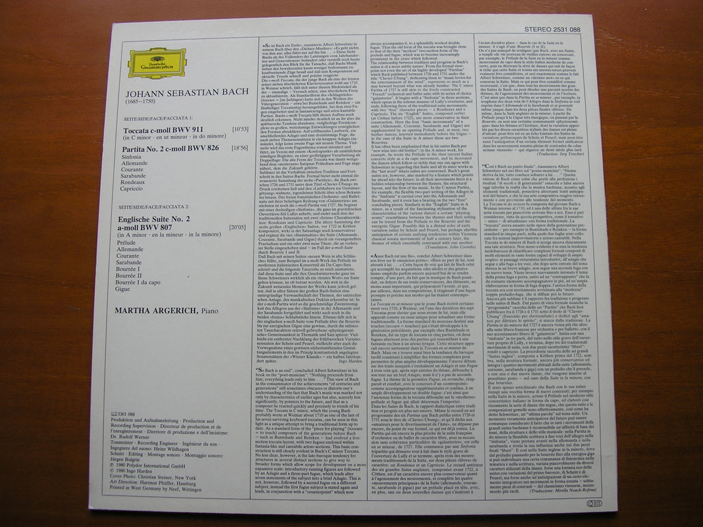 BACH: TOCCATA BWV911 / ENGLISCHE SUITE No. 2 / PARTITA BWV826 MARTHA ARGERICH DG 2531 088