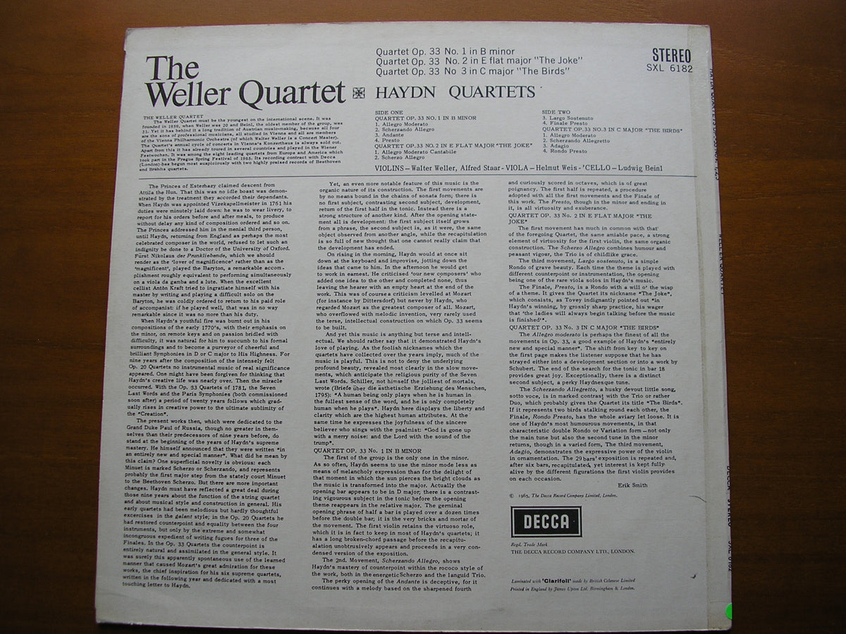HAYDN: STRING QUARTETS Op. 33 Nos. 1 / 2 / 3 WELLER QUARTET SXL 6182