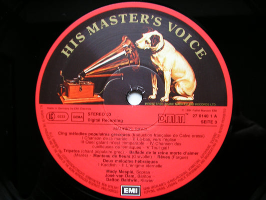 RAVEL: SONGS BERGANZA / LOTT / MESPLE / NORMAN / BACQUIER / VAN DAM / BALDWIN / TOULOUSE ORCHESTRA / PLASSON 3LP 27 0139