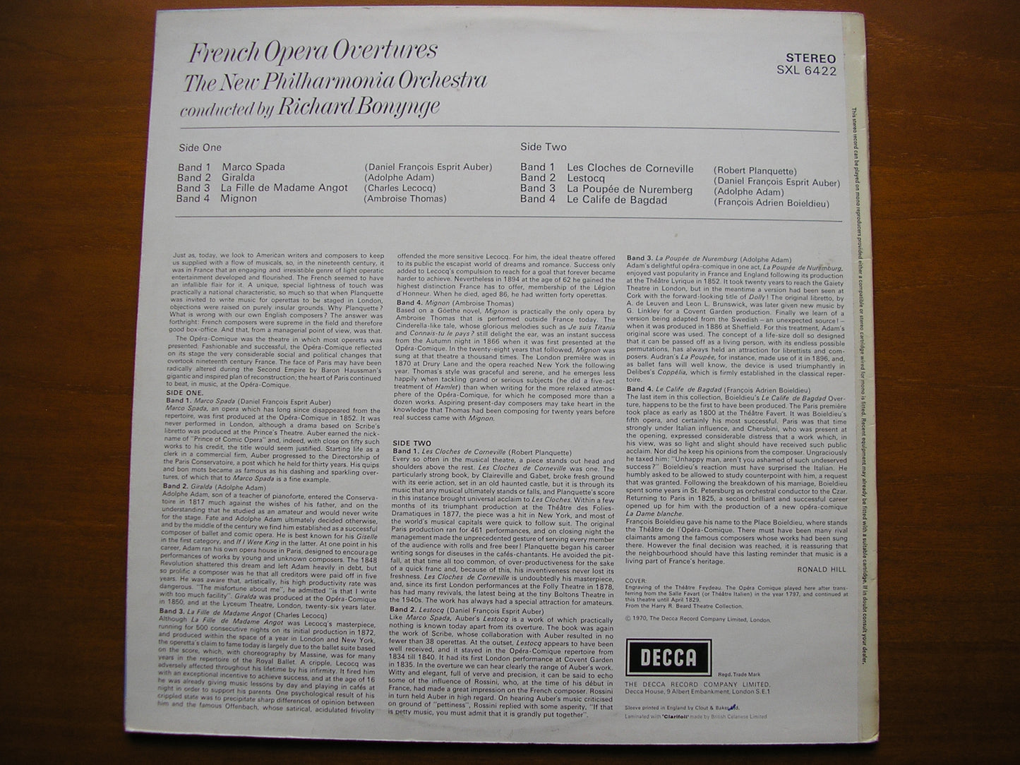 SXL 6422 FRENCH OVERTURES: ADAM / AUBER / LECOCQ / THOMAS / PLANQUETTE / BOIELDIEU / NPO / BONYNGE ED3