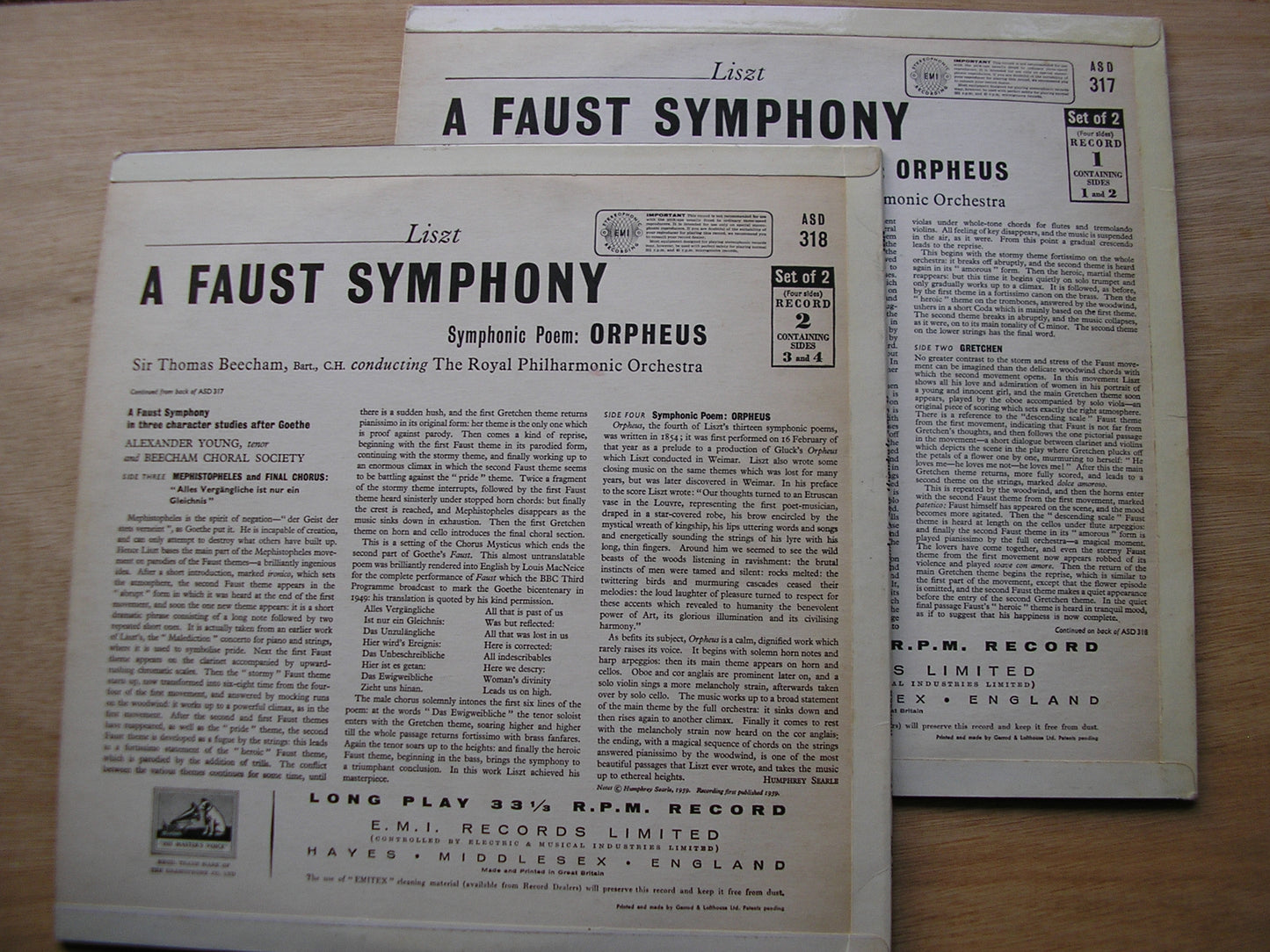LISZT: A FAUST SYMPHONY / ORPHEUS YOUNG / ROYAL PHILHARMONIC / BEECHAM 2LP ASD 317 / 8