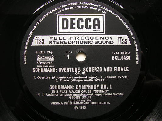 SCHUMANN: SYMPHONY No. 1 / OVERTURE, SCHERZO & FINALE      SOLTI / VIENNA PHILHARMONIC    SXL 6486