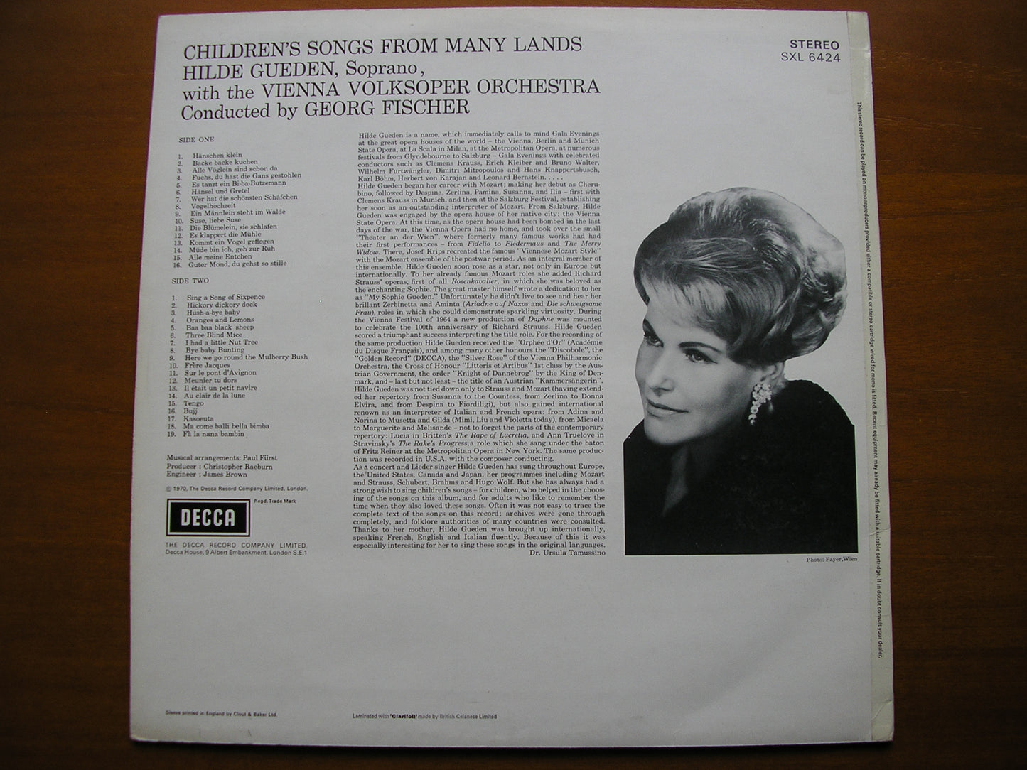 SXL 6424 CHILDREN'S SONGS FROM MANY LANDS HILDE GUEDEN / VIENNA VOLKSOPER ORCHESTRA / FISCHER ED3