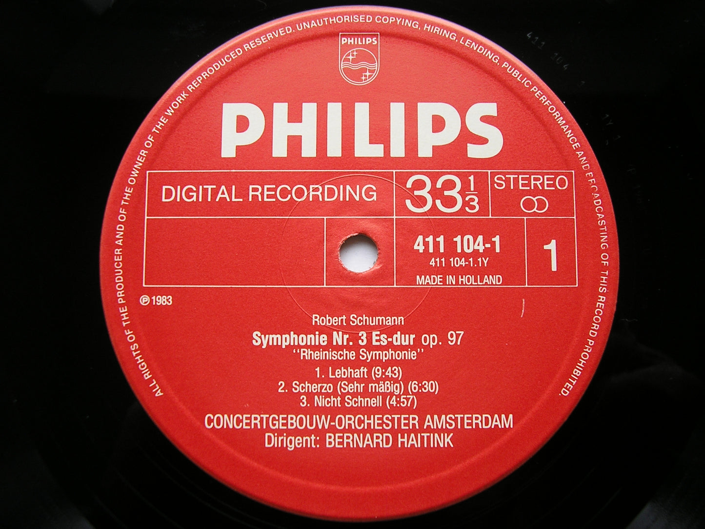 SCHUMANN: SYMPHONY No. 3 / MANFRED OVERTURE HAITINK / CONCERTGEBOUW ORCHESTRA 411 104