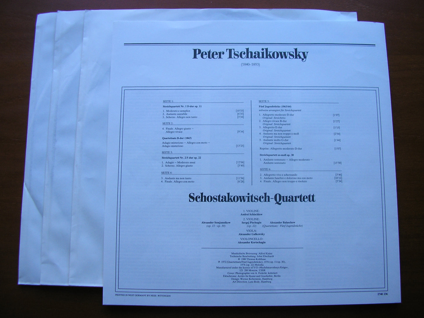 TCHAIKOVSKY: THE STRING QUARTETS THE SHOSTAKOVICH QUARTET 3 LP 2740 236