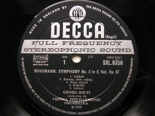 SCHUMANN: SYMPHONIES Nos. 3 & 4       SOLTI / VIENNA PHILHARMONIC     SXL 6356