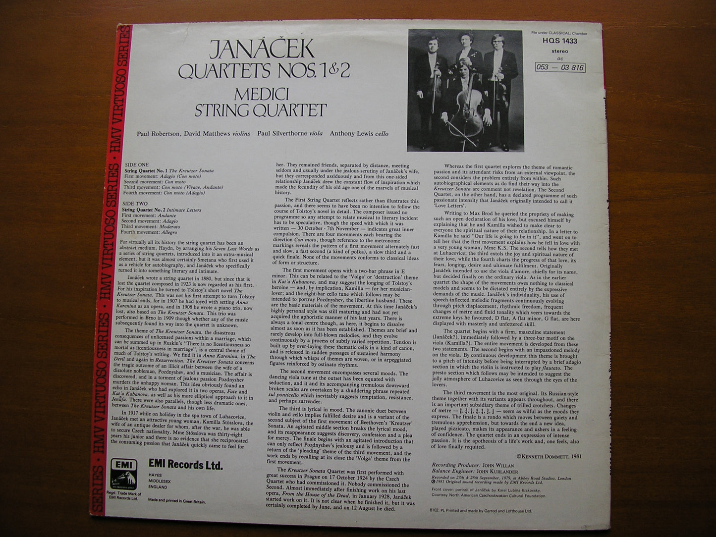 JANACEK: STRING QUARTETS Nos. 1 & 2 MEDICI STRING QUARTET HQS 1433