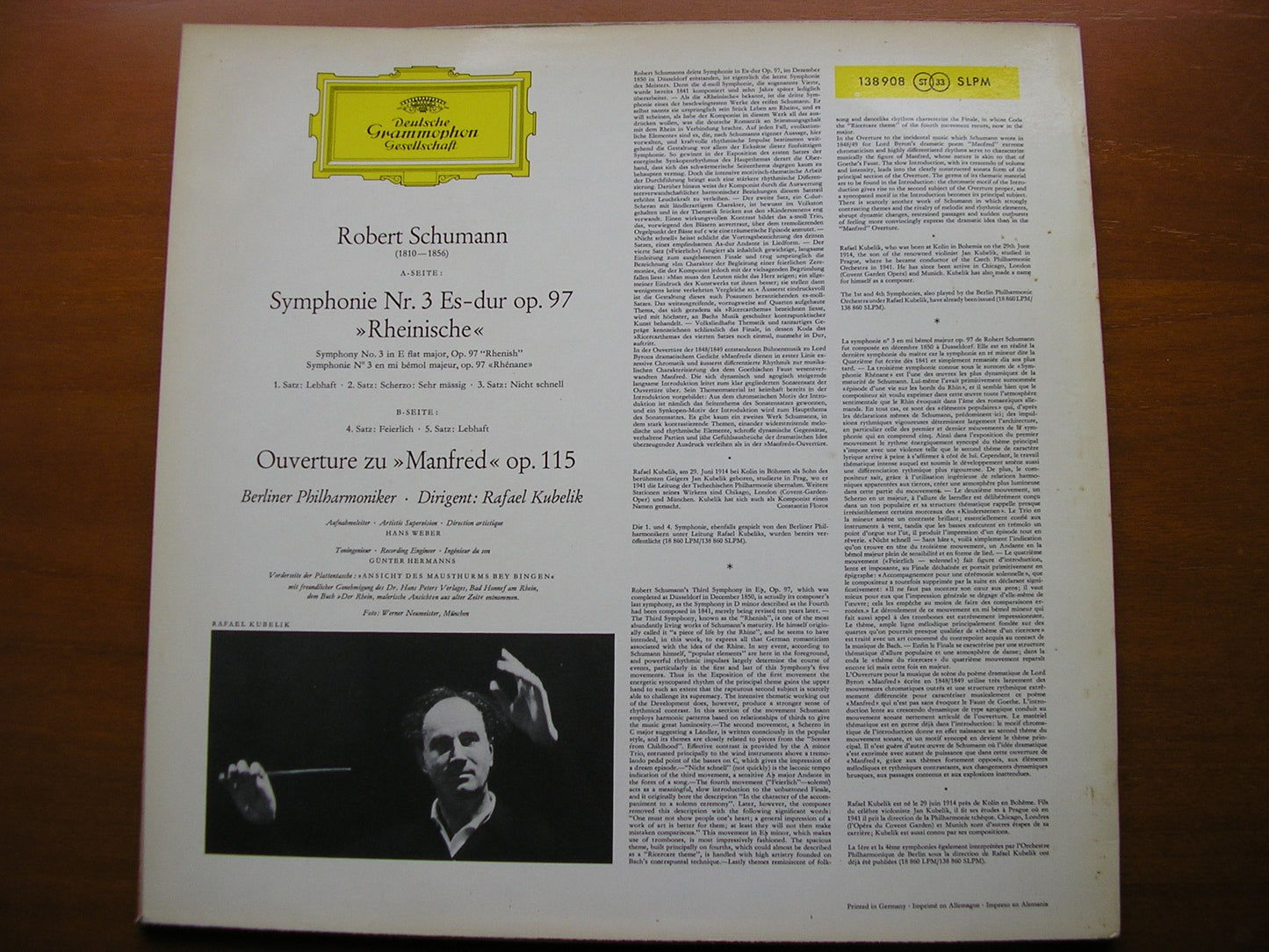SCHUMANN: SYMPHONY No. 3 / MANFRED OVERTURE      KUBELIK / BERLIN PHILHARMONIC    138 908
