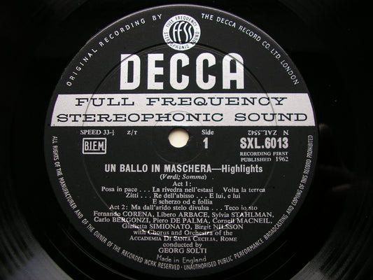 SXL 6013 VERDI: UN BALLO IN MASCHERA BERGONZI / NILSSON / MACNEIL / SANTA CECILIA / SOLTI ED1