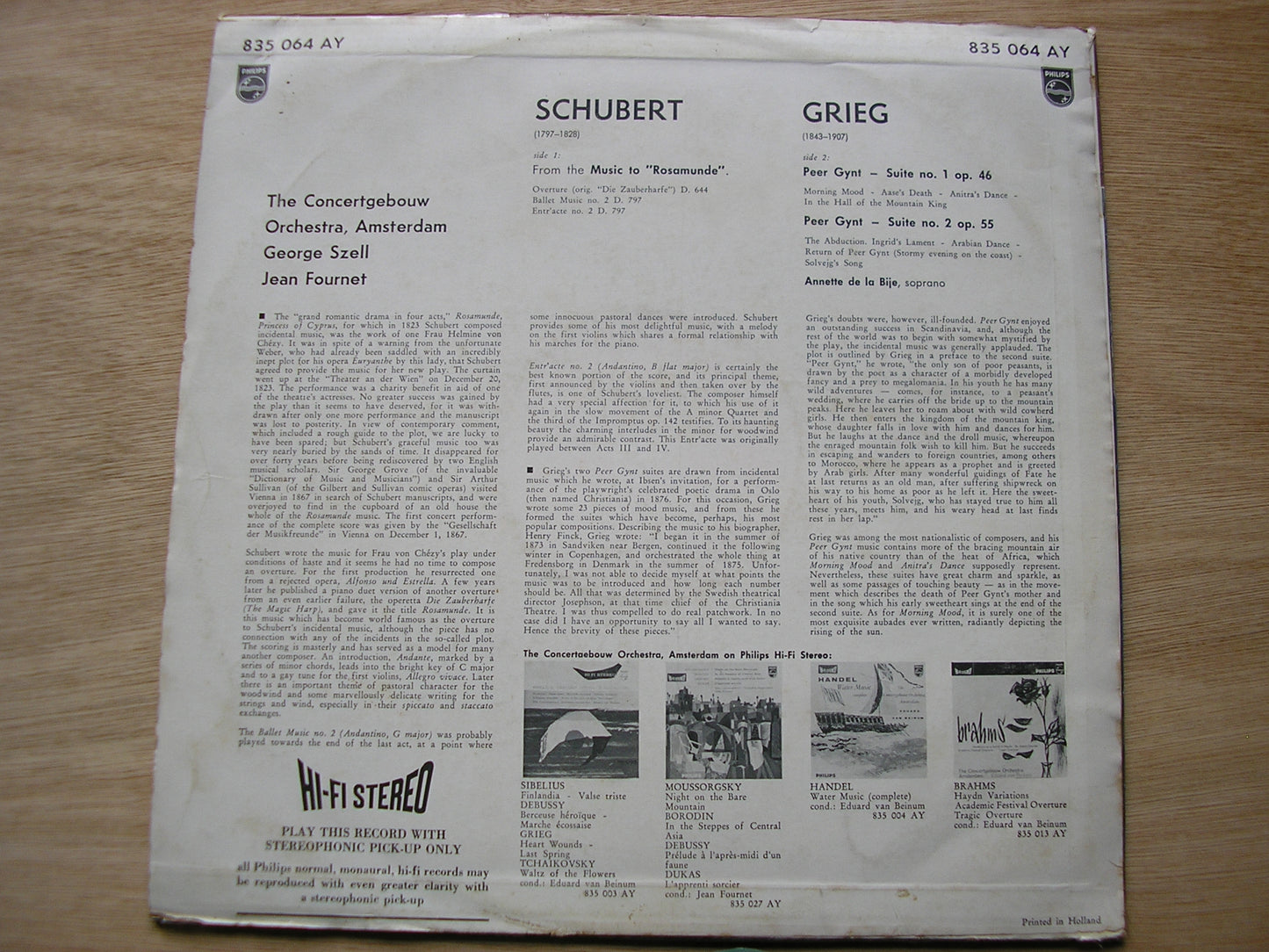 GRIEG: PEER GYNT Suites 1 & 2 / SCHUBERT: ROSAMUNDE CONCERTGEBOUW / SZELL / FOURNET 835 064 AY