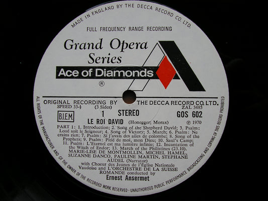 HONEGGER: KING DAVID a symphonic psalm / RAVEL: SONGS SOLOISTS / SUISSE ROMANDE / ANSERMET 2LP GOS 602/3