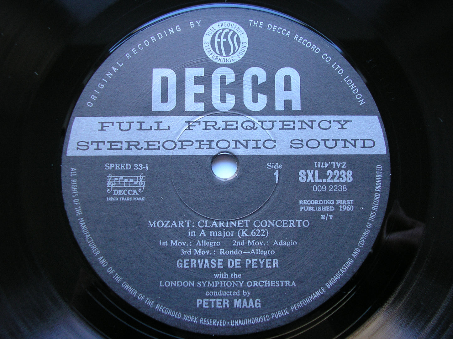 MOZART: CLARINET CONCERTO / HORN CONCERTOS Nos. 1 & 3 TUCKWELL / DE PEYER / LONDON SYMPHONY/ MAAG SXL 2238