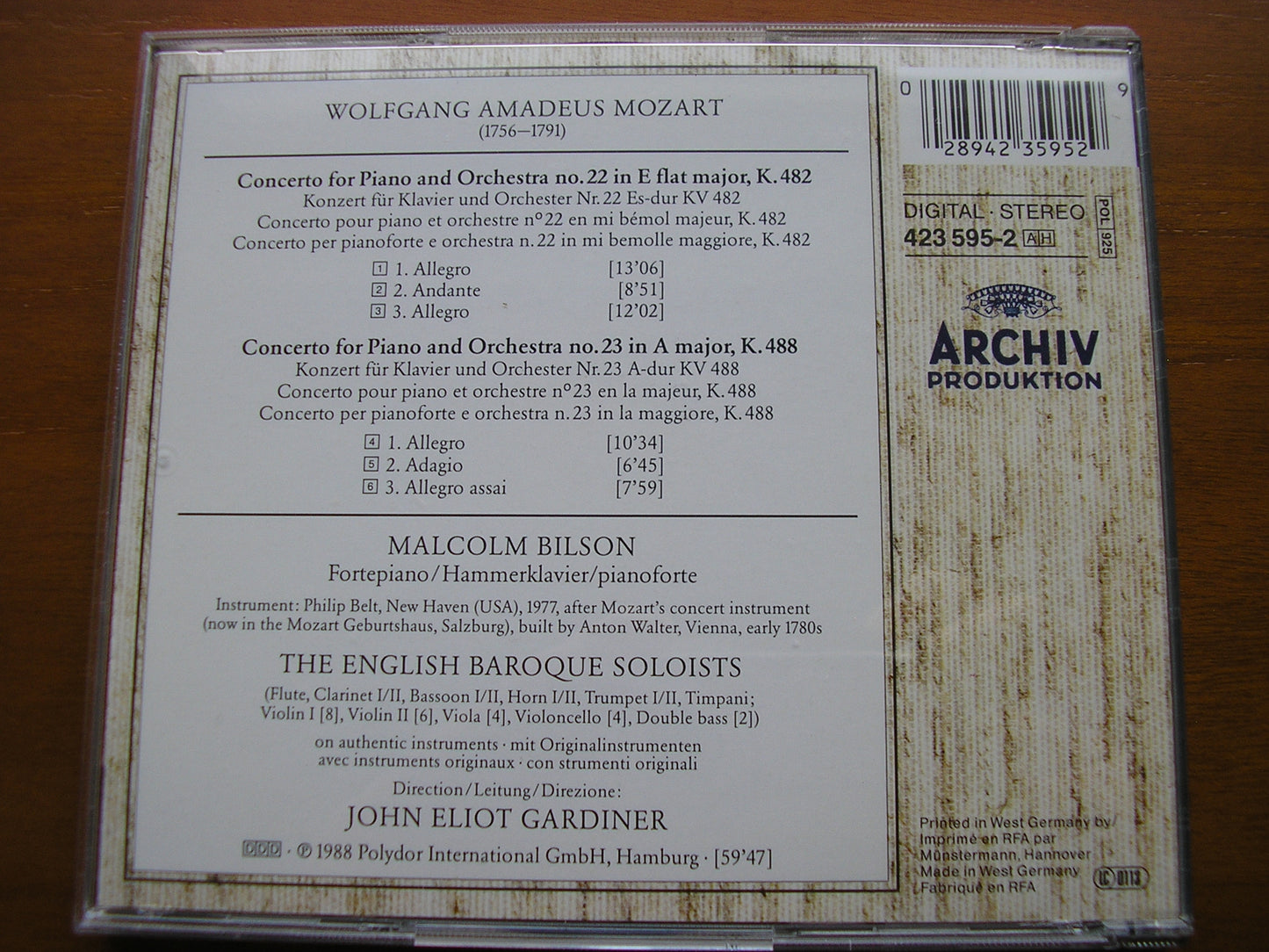 MOZART: THE PIANO CONCERTOS MALCOLM BILSON / ENGLISH BAROQUE SOLOISTS / GARDINER DG ARCHIV 8 LP + 2 CD