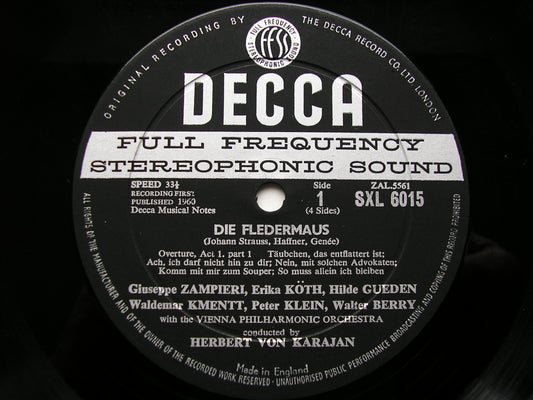 SXL 6015 / 6 STRAUSS: DIE FLEDERMAUS GUEDEN / RESNIK / WAECHTER / VIENNA PHILHARMONIC / KARAJAN ED1