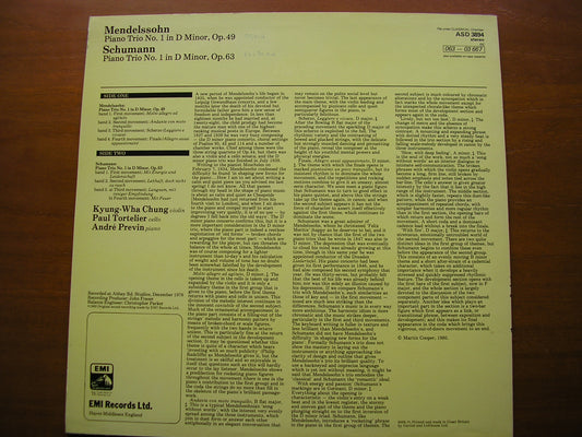 MENDELSSOHN: PIANO TRIO Op. 49 / SCHUMANN: PIANO TRIO Op. 63     ANDRE PREVIN / CHUNG / TORTELIER    ASD 3894