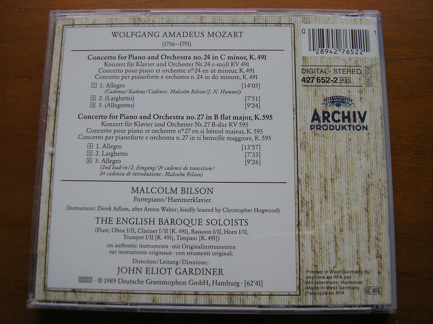 MOZART: THE PIANO CONCERTOS MALCOLM BILSON / ENGLISH BAROQUE SOLOISTS / GARDINER DG ARCHIV 8 LP + 2 CD