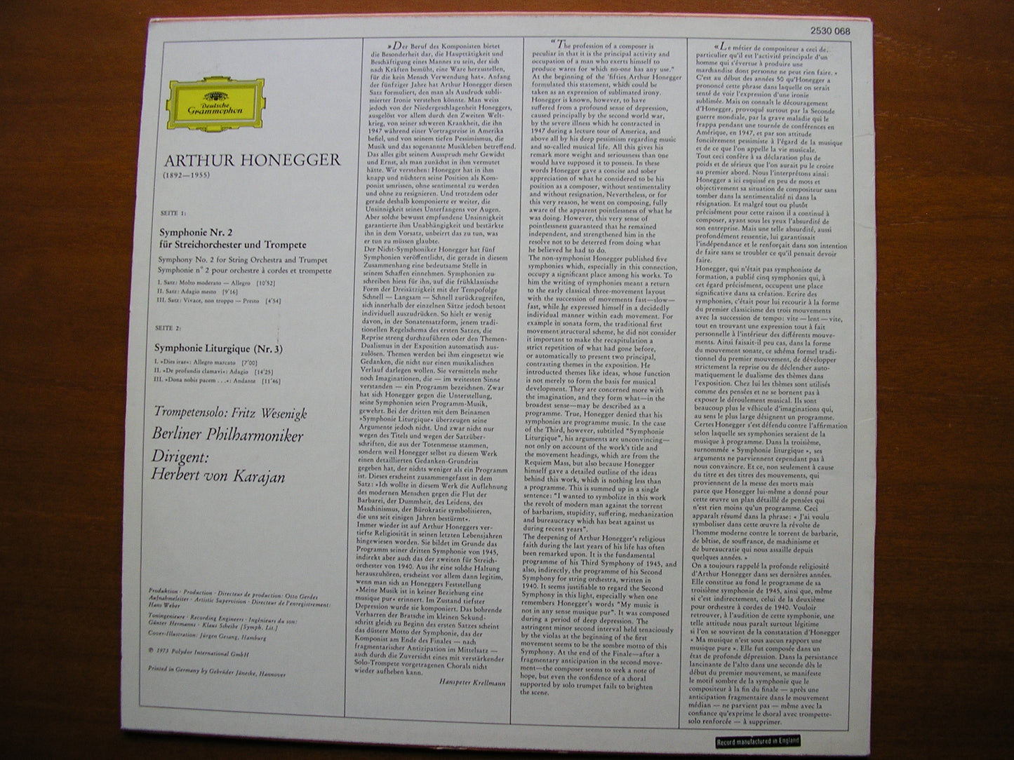 HONEGGER: SYMPHONIES Nos. 2 & 3 KARAJAN / BERLIN PHILHARMONIC 2530 068