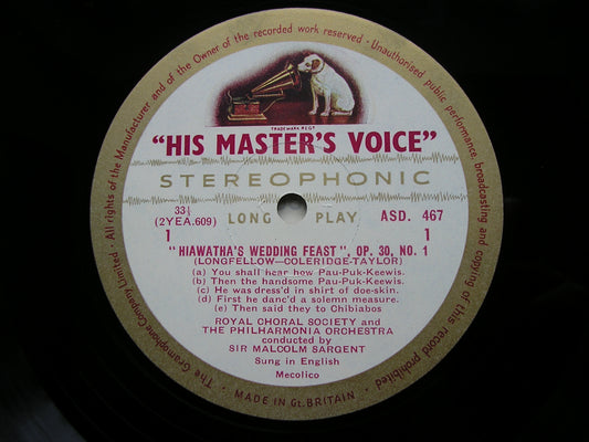 COLERIDGE-TAYLOR: HIAWATHA'S WEDDING FEAST RICHARD LEWIS / PHILHARMONIA / SIR MALCOLM SARGENT ASD 467