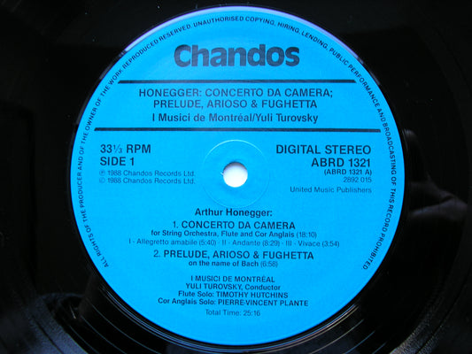 HONEGGER: SYMPHONY No. 2 / CONCERTO DA CAMERA / PRELUDE TUROVSKY / I MUSICI DE MONTREAL ABRD 1321